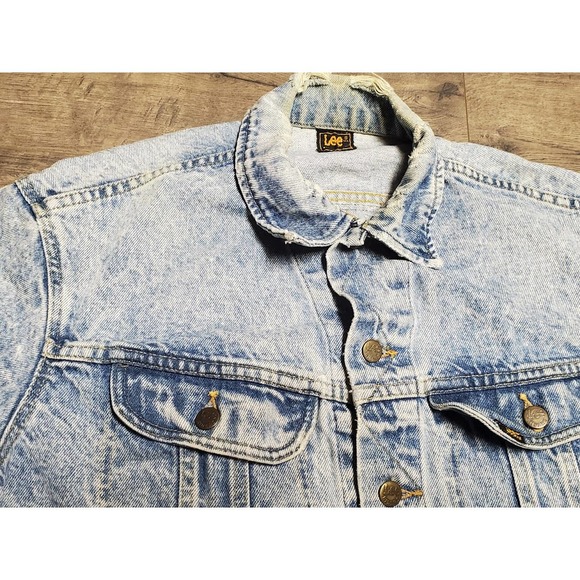 Vintage 80s Lee Blue Denim Georgia Hot Rod Trucker Jean Jacket Mens Medium M - Picture 5 of 8
